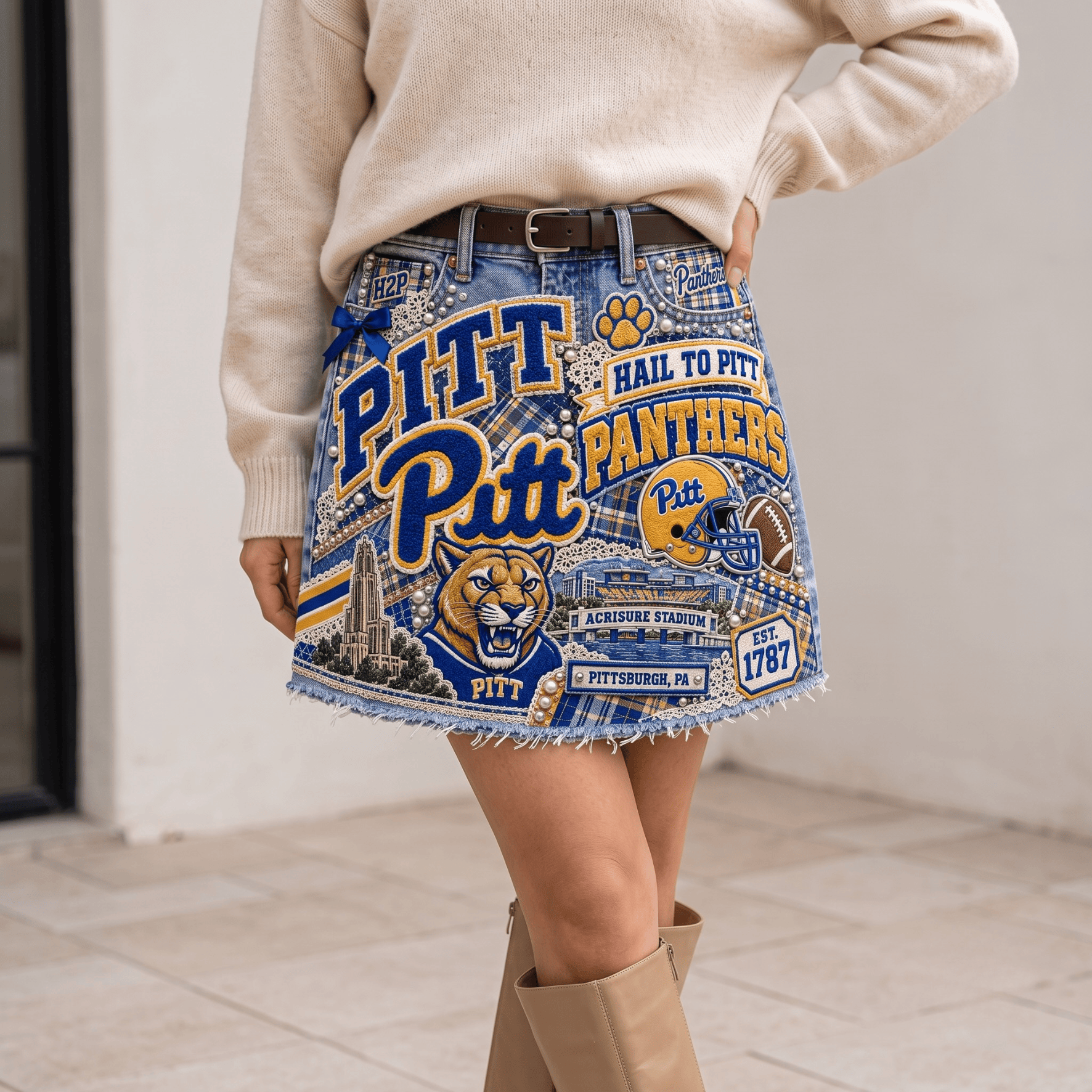 PITTS Embellished Denim Skirt NTKO