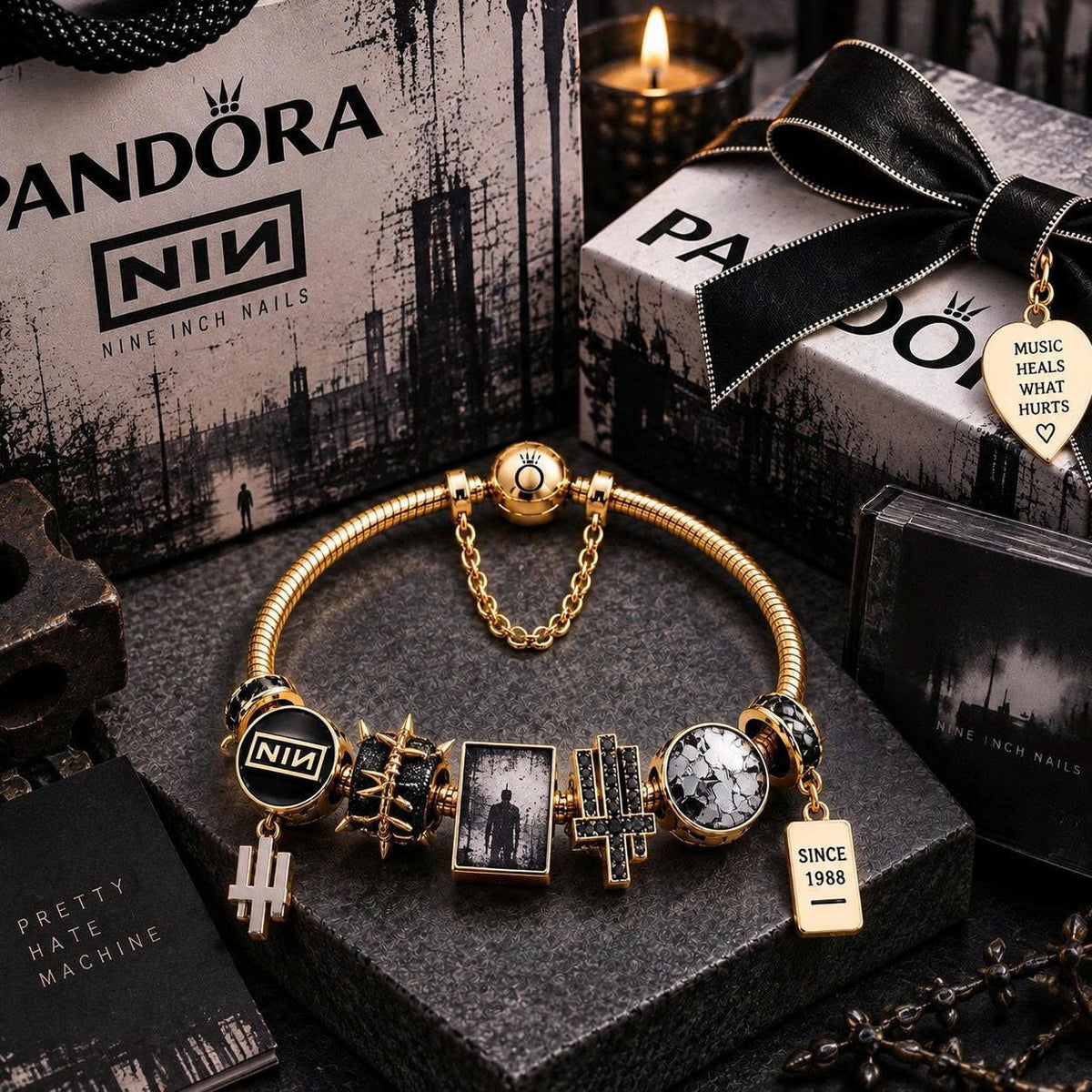 NIN Gold Charm Bracelet Set PTT