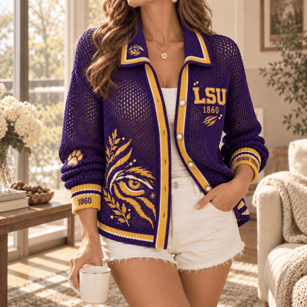 LSU Women’s Open-Knit Cardigan NTKO