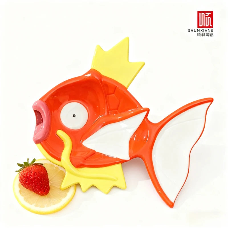 SHUNXIANG Pokémon Magikarp Ceramic Plate Fruit Pastry Tray Creative Fish Shaped Ceramic Sushi Sashimi Serving Plate Food Tray