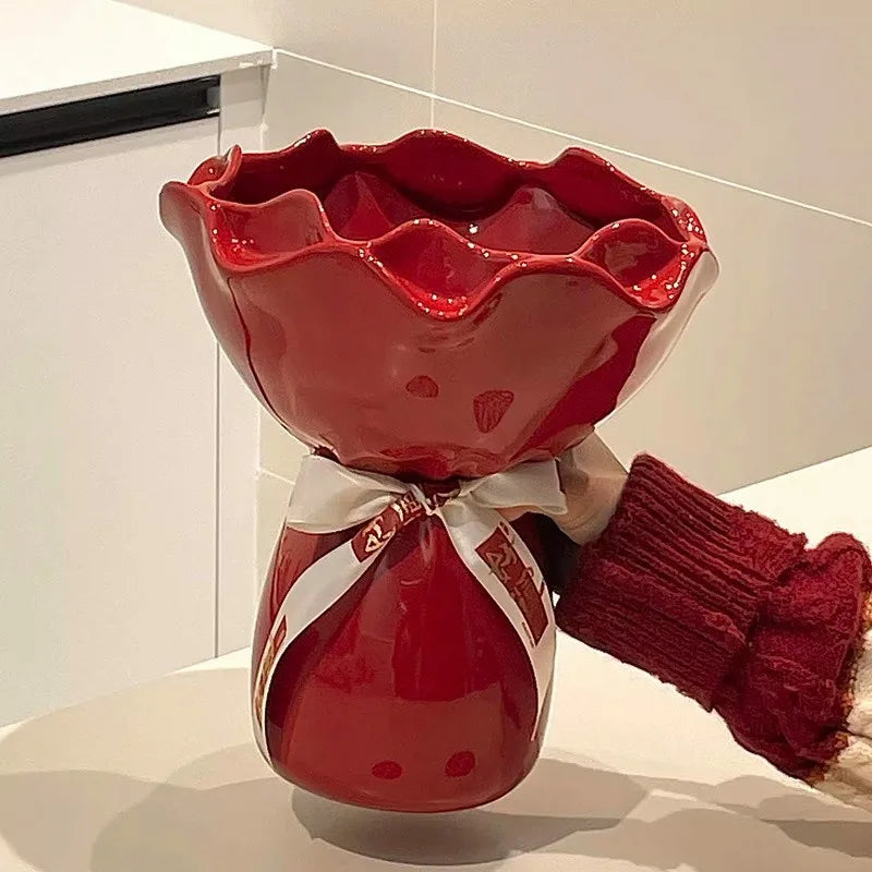 Ceramic Vase Rose Flower Shaped Vase Desk Decorati Flowers Bouquet for Home Girding Decorative Floral Vases Room Aesthetic Decor