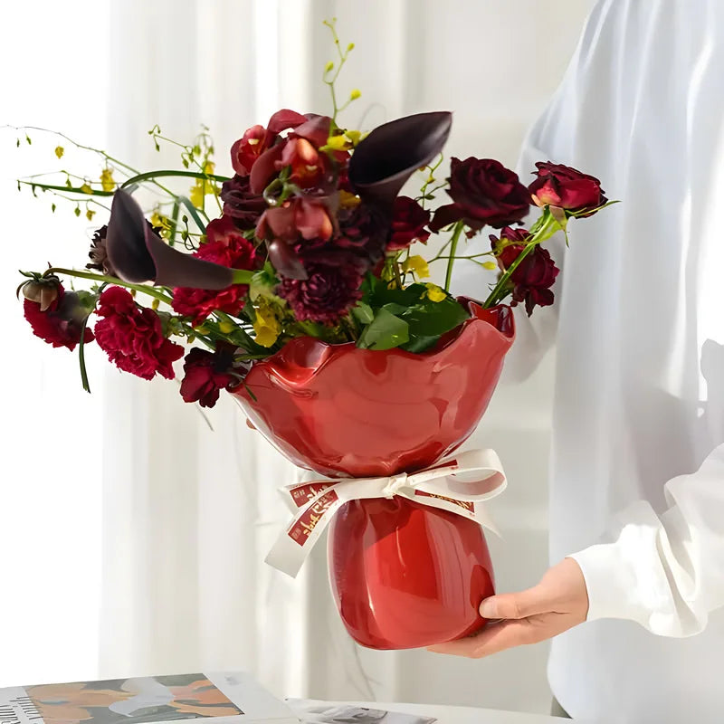 Ceramic Vase Rose Flower Shaped Vase Desk Decorati Flowers Bouquet for Home Girding Decorative Floral Vases Room Aesthetic Decor